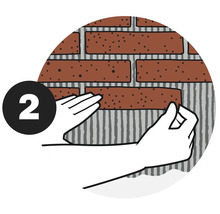 Illustration: Anbringen von Ziegeln mit Mörtel, Schritt 2