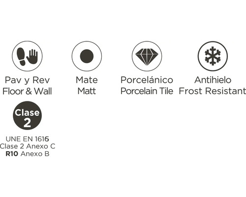Produktbild 6 (groß) Symbol für Boden- und Wandfliese, matt, Porzellanfliese, Frostbeständigkeit und Klasse 2 nach UNE EN 1616