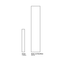 Sockelfliese 7,2x59,6 Zentimeter und Boden- und Wandfliese 23x120 Zentimeter