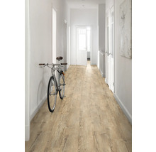 Flur mit hellem Holzboden und Fahrrad