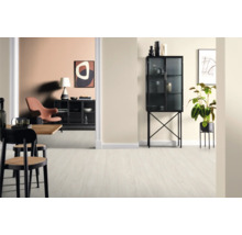 Innenraum mit Esstisch, Stühlen, Vitrine und Zimmerpflanze