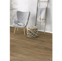 Wohnzimmer mit Sessel, Deko-Seilball, Leiter und Laminatboden.