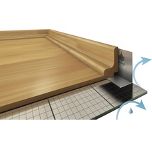 Illustration eines Holzfußbodens mit Fußleiste und Feuchtigkeitsschutz