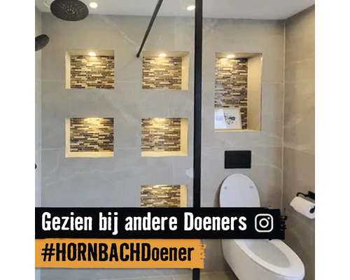 Modernes Badezimmer mit Dusche, Toilette und Wandnischen