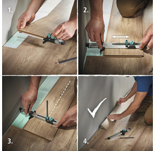 Mehrfachansicht eines Laminatverlegewerkzeugs im Einsatz