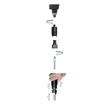 Explosionsdarstellung eines Maschinenteils mit mehreren Komponenten und Anweisungen zur Montage