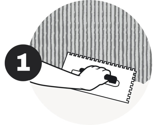 Produktbild 14 (groß) Illustration einer Hand mit Zahnspachtel vor einer Wand, Schritt 1
