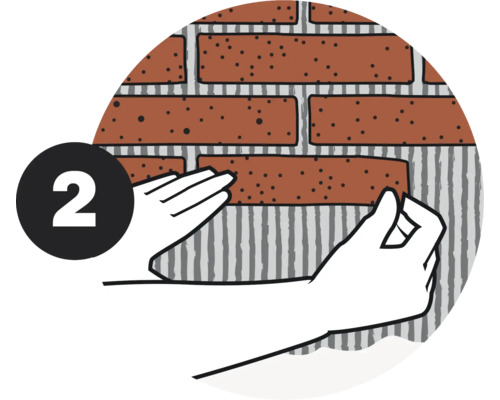 Produktbild 15 (groß) Illustration zeigt die Anbringung von Ziegelsteinen an einer Wand mit der Nummer zwei.