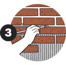 Illustration einer Fuge, die mit einem Pinsel bearbeitet wird, dargestellt in einem Kreis mit der Zahl 3.