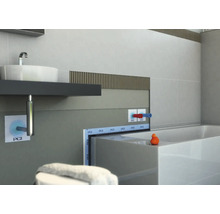 Badezimmer mit Waschbecken, Badewanne und Abdichtungssystem