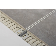 Detailansicht einer Fliesenverlegeschiene zwischen zwei Fliesen