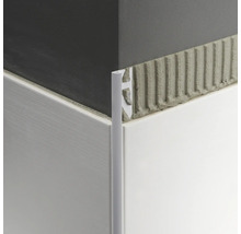 Detailansicht einer Ecke mit Fliesenschiene und Fliesen