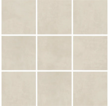 Neun quadratische, helle Fliesen, angeordnet in einem 3x3-Muster, für Boden- oder Wandbeläge.