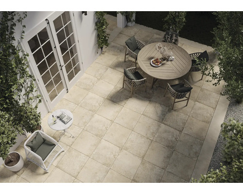 Feinsteinzeug Terrassenplatte Toskana Rustic cream 59,3x59,3x2 cm