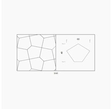 Technische Zeichnung einer Fliesengeometrie mit Maßangaben