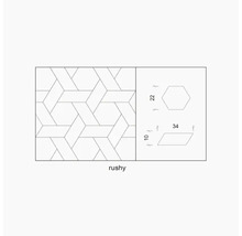 Schematische Darstellung eines rushy Musters mit Maßangaben für ein Sechseck und ein Parallelogramm