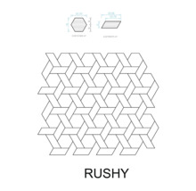 Rushy Fliesenmuster mit Maßangaben für hexagonale und rautenförmige Elemente