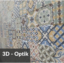 Wandfliesen mit 3D-Optik und floralen Mustern