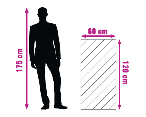 Illustration der Produktabmessungen: 60 cm Breite, 120 cm Höhe und 175 cm Höhe der Person