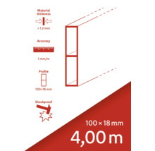 Materialstärke weniger als 1,2 Millimeter, Genauigkeit 1 Millimeter pro Meter, Profil 100 x 18 Millimeter, Stoßfest
