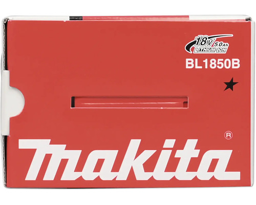 Verpackung für Makita Akku BL1850B, 18 Volt, 5,0 Amperestunden Lithium-Ionen, Makita Logo.