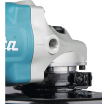 Makita Winkelschleifer Getriebekopf mit Gewinde für den Zusatzhandgriff und schwarzer Schutzhaube.