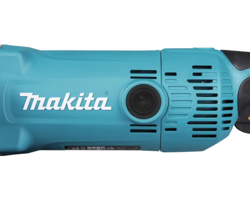 Detail eines Makita Elektrowerkzeugs mit Makita Logo und Lüftungsschlitzen.