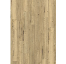 Laminatboden in rustikaler Eichenoptik mit ausgeprägter Maserung und sichtbaren Rissen.