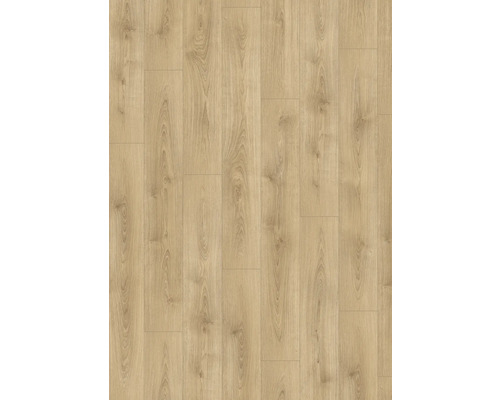 Laminatboden in Eichenoptik mit authentischer Holzmaserung und sichtbaren Astlöchern.