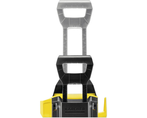 Höhenverstellbarer Kärcher Teleskopgriff aus schwarzem und gelbem Kunststoff in eingefahrener und ausgefahrener Position.