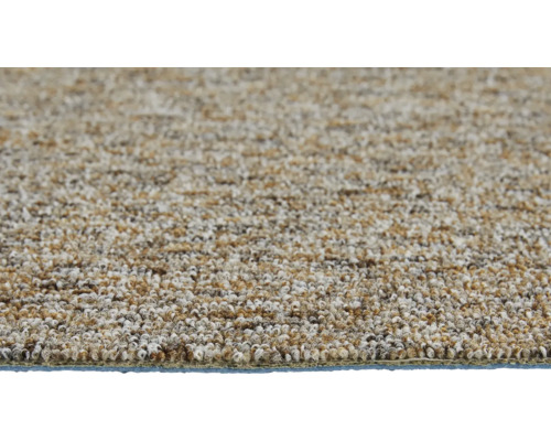 Detailaufnahme eines melierten Schlingenteppichbodens in verschiedenen Beige- und Brauntönen.