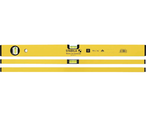 Stabila Wasserwaage Type 70, Länge 60 Zentimeter, mit einer horizontalen und einer vertikalen Libelle.