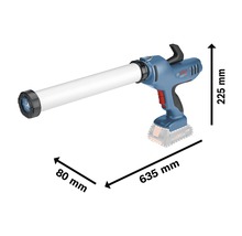 Akku-betriebene Kartuschenpistole mit Maßangaben