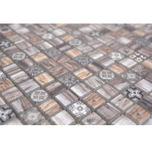 Mosaikfliese mit Holzoptik und floralen Mustern