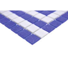 Mosaikfliesenmuster mit quadratischen blauen und weißen Glasfliesen