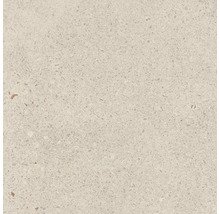 Nahaufnahme einer beigen Fliese mit gesprenkelter Oberfläche