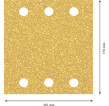 Schleifpapier mit sechs Löchern, Abmessungen 115 mm mal 107 mm