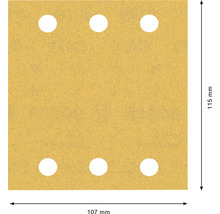 Schleifpapierblatt mit sechs Löchern, Größe 115 mal 107 Millimeter