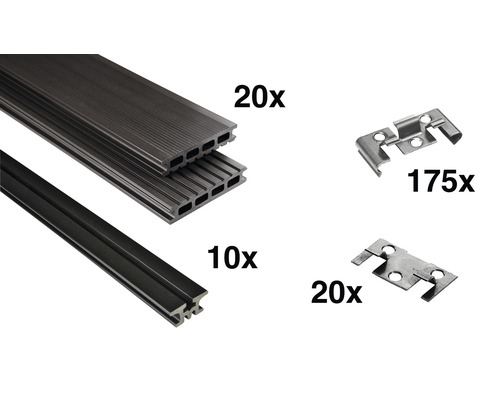 Konsta WPC Terrassendielen Set graubraun 9 m² inkl. WPC Terrassendielen, Unterkonstruktion und Montagematerial