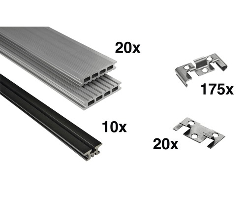 Konsta WPC Terrassendielen Set grau 9 m² inkl. WPC Terrassendielen, Unterkonstruktion und Montagematerial