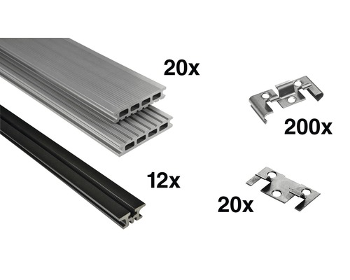 Konsta WPC Terrassendielen Set grau 12 m² inkl. WPC Terrassendielen, Unterkonstruktion und Montagematerial