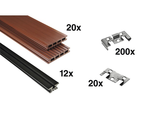 Konsta WPC Terrassendielen Set braun 12 m² inkl. WPC Terrassendielen, Unterkonstruktion und Montagematerial