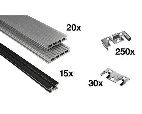 Konsta WPC Terrassendielen Set grau 15 m² inkl. WPC Terrassendielen, Unterkonstruktion und Montagematerial