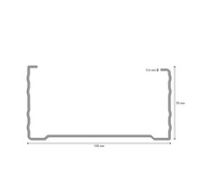 Abbildung eines Metallprofils mit den Maßen 50 mm Höhe, 100 mm Länge und 0,6 mm Dicke