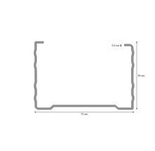 Schema für Metallprofil mit den Maßen 75 mm Breite und 50 mm Höhe