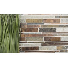 Mosaikfliesenwand mit Pflanze im Vordergrund