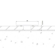 Zeichnung eines Bodenprofils mit den Maßen 38 Millimeter Breite und 0 bis 2 Millimeter Höhe