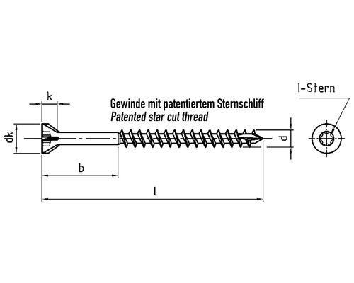 JD Plus Dielenschraube Senkkopf m. I-Stern 3,5x45 mm galv. verzinkt gelb chromatiert, 500 Stück