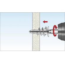 Illustration eines Dübels, der in einer Wand befestigt wird