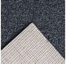 Nahaufnahme eines dunkelblauen Teppichbodens mit textiler Oberfläche und einem Trägermaterial aus Textilvlies